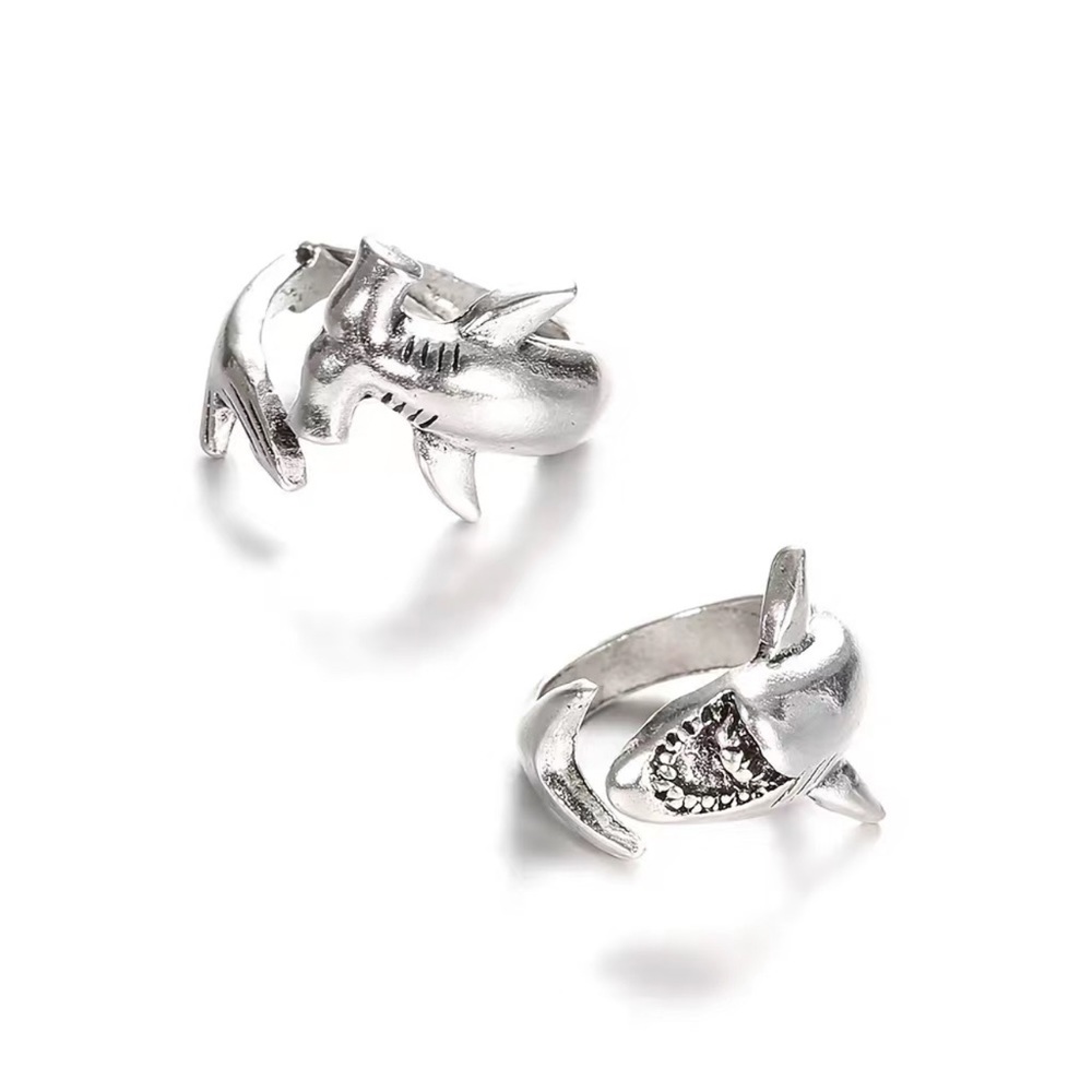 2 Vintage Style Shark Ring Silver Plated Animal Jewelry| Hammerhead Great White
